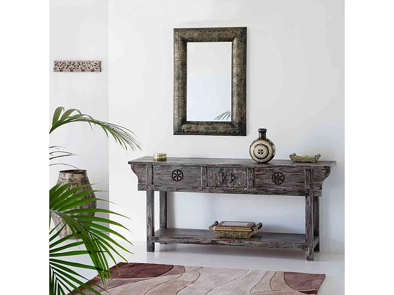 Hall em madeira com acabamento branco envelhecido artesanal 181x45x80