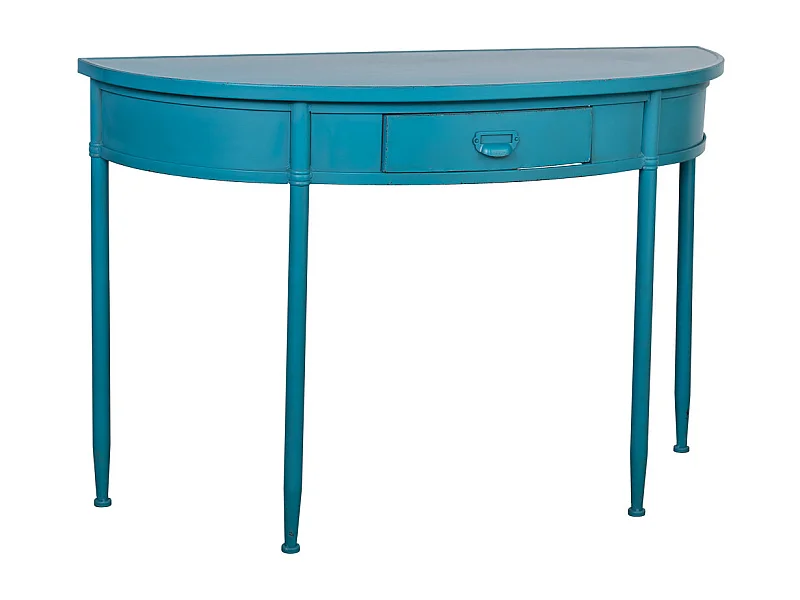 Recibidor de metal con 1 cajon envejecido azul 120x44x80