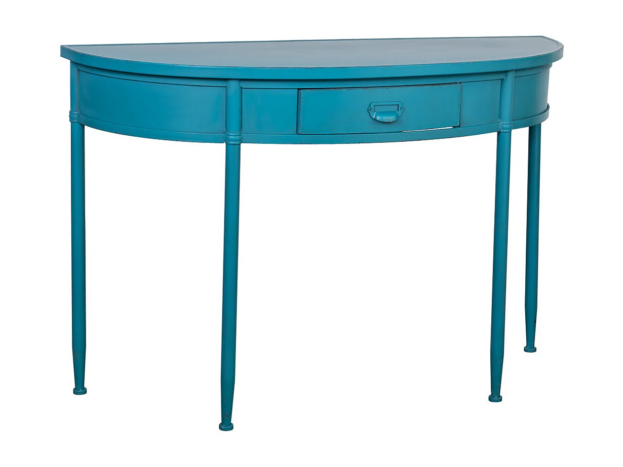 Console en métal avec 1 tiroir vieillie bleue 120x44x80