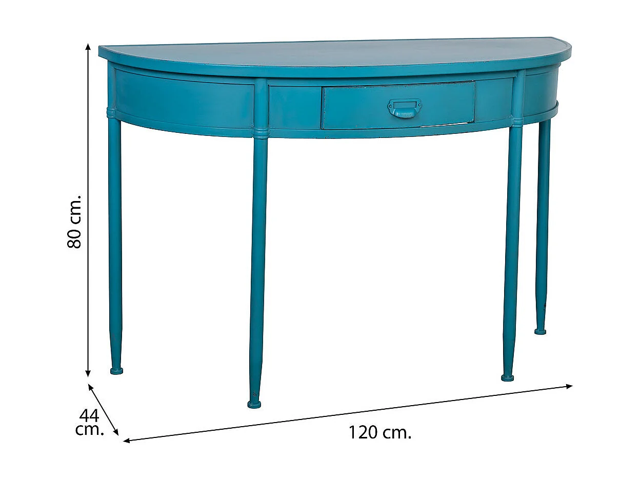 Console en métal avec 1 tiroir vieillie bleue 120x44x80