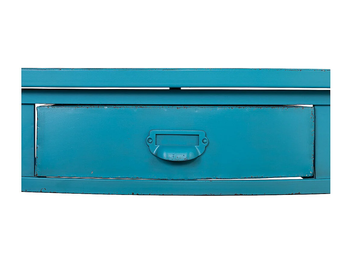 Console en métal avec 1 tiroir vieillie bleue 120x44x80