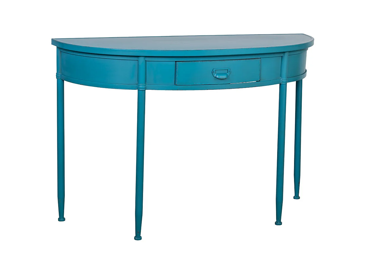 Console en métal avec 1 tiroir vieillie bleue 120x44x80