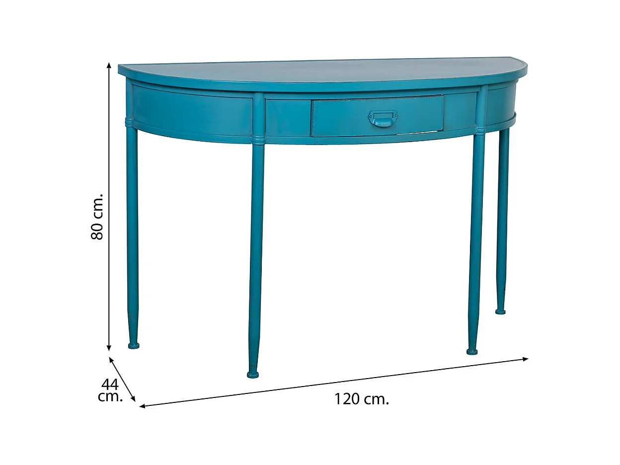Recibidor de metal con 1 cajon envejecido azul 120x44x80