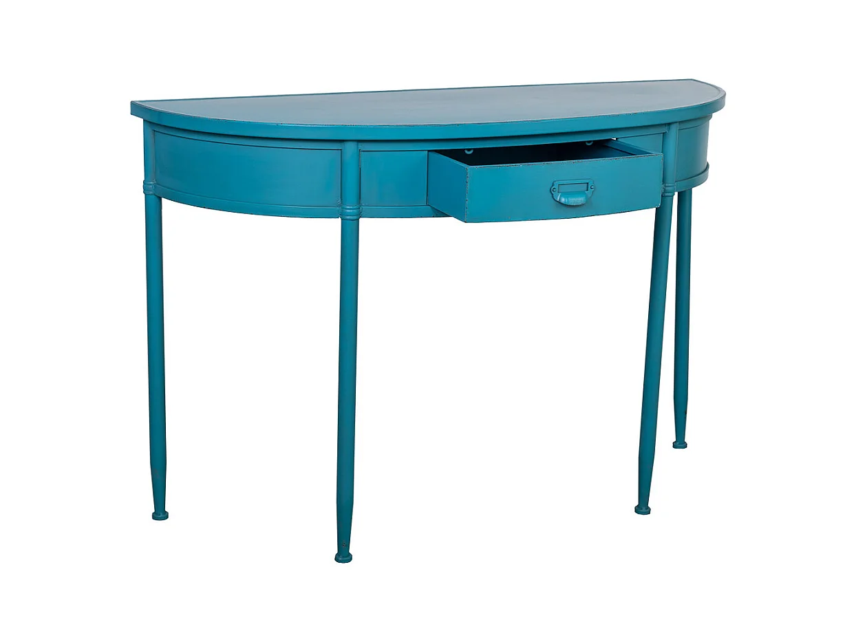 Recibidor de metal con 1 cajon envejecido azul 120x44x80