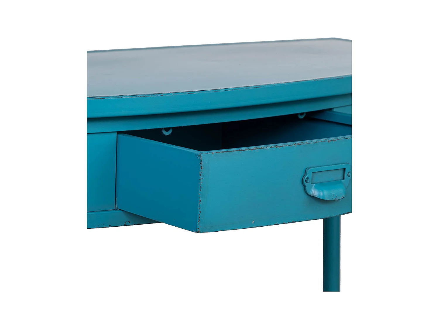 Recibidor de metal con 1 cajon envejecido azul 120x44x80