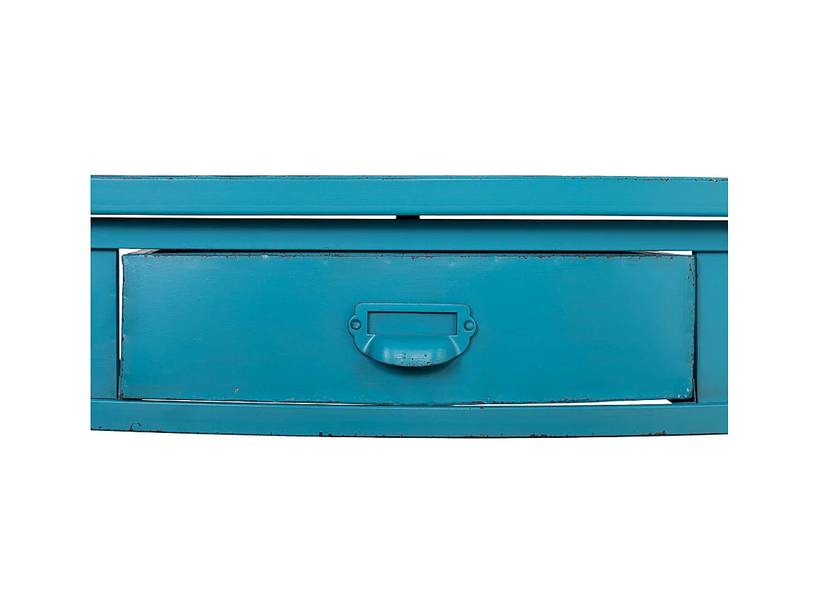 Recibidor de metal con 1 cajon envejecido azul 120x44x80