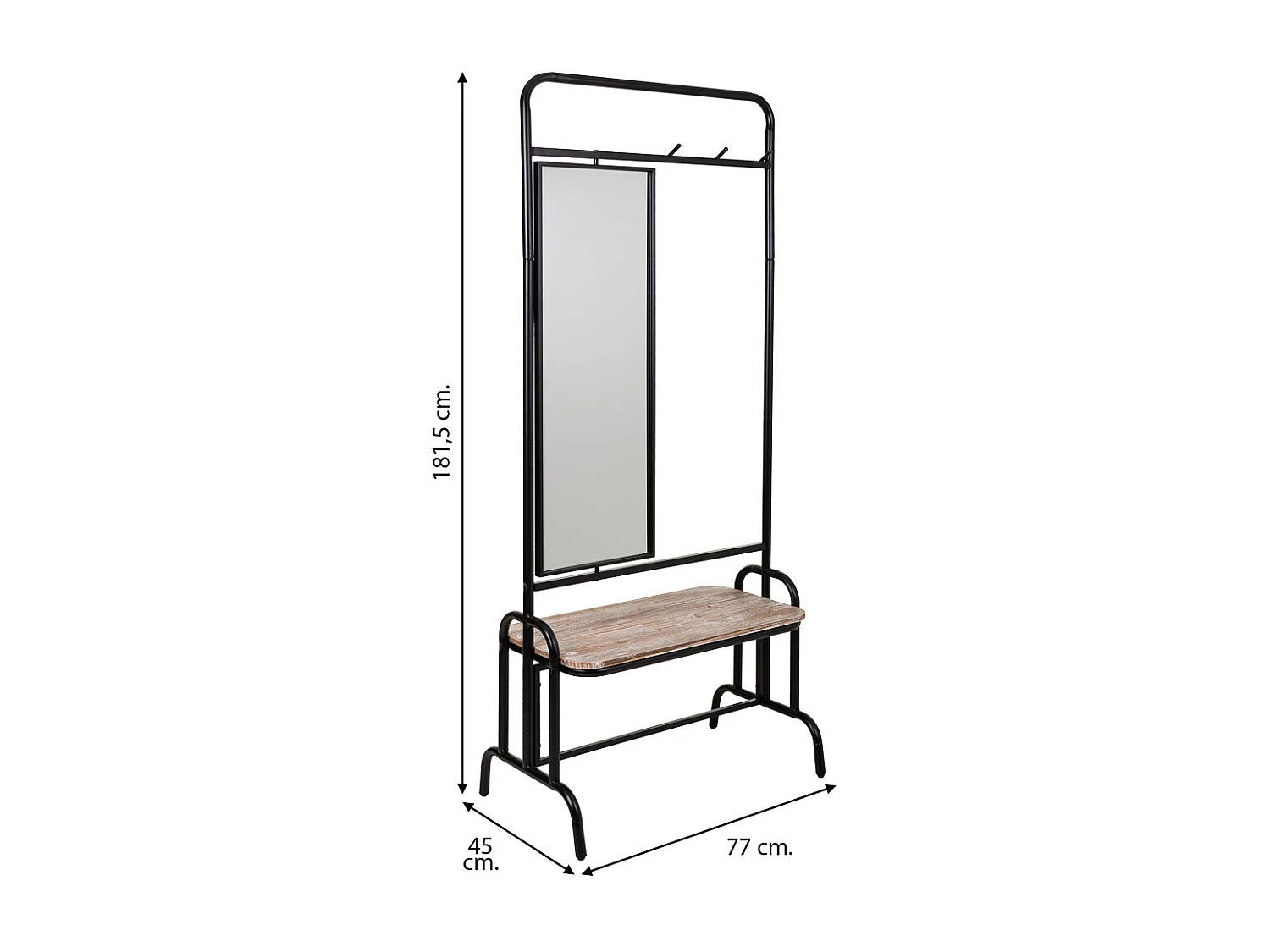 Flur mit Bank und Spiegel aus Metall und grauem Holz 77x45x181,5h cm