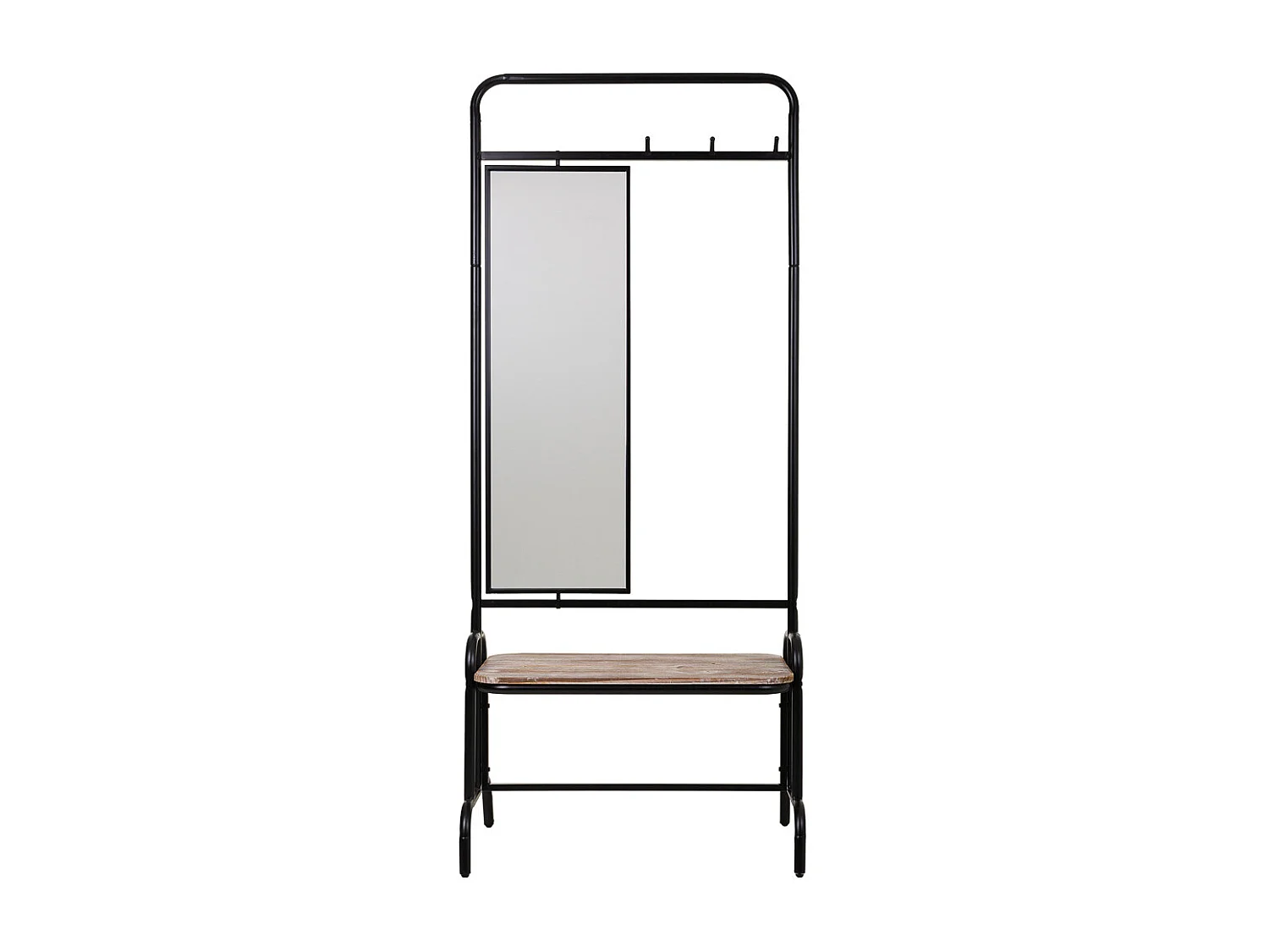 Móvel de entrada com bancada e espelho em metal e madeira cinza 77x45x181,5