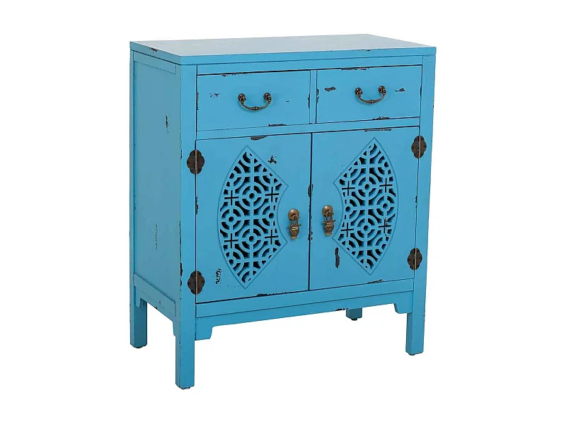 Houten entreekast met 2 lades en 2 deuren in blauw, biedt een unieke stijl en comfort