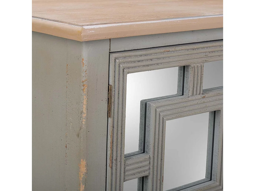 Entree van hout, glas en metaal met een handgemaakte afwerking, voorzien van 2 deuren voor een unieke stijl en comfort.