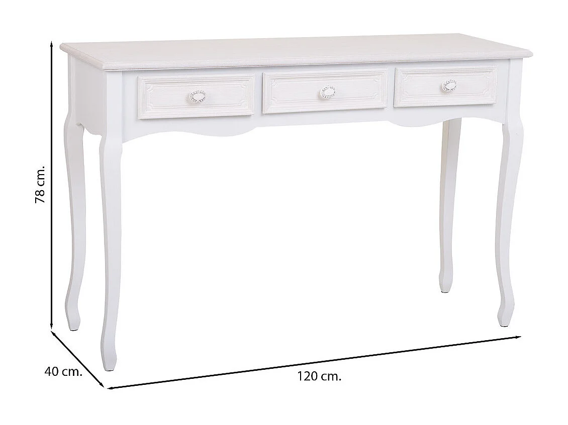 Hall em madeira com 3 gavetas brancas 120x40x78