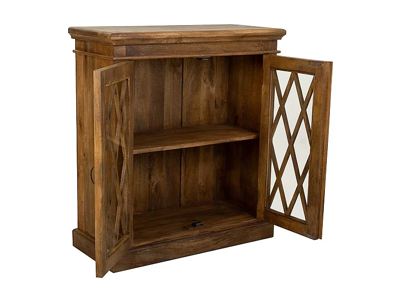 Handgefertigte Halle aus Holz und Glas mit 2 braunen Türen 90x40x100