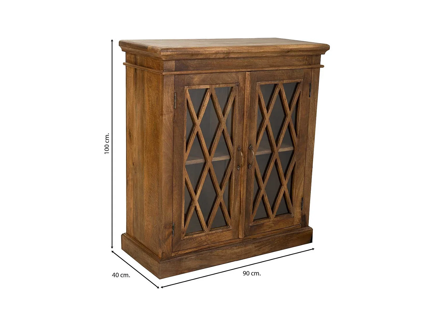 Hall en bois et verre fini à la main avec 2 portes marron 90x40x100