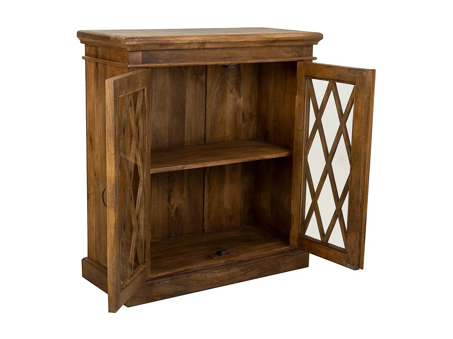 Mobile da ingresso in legno e vetro rifinito a mano con 2 ante marroni 90x40x100