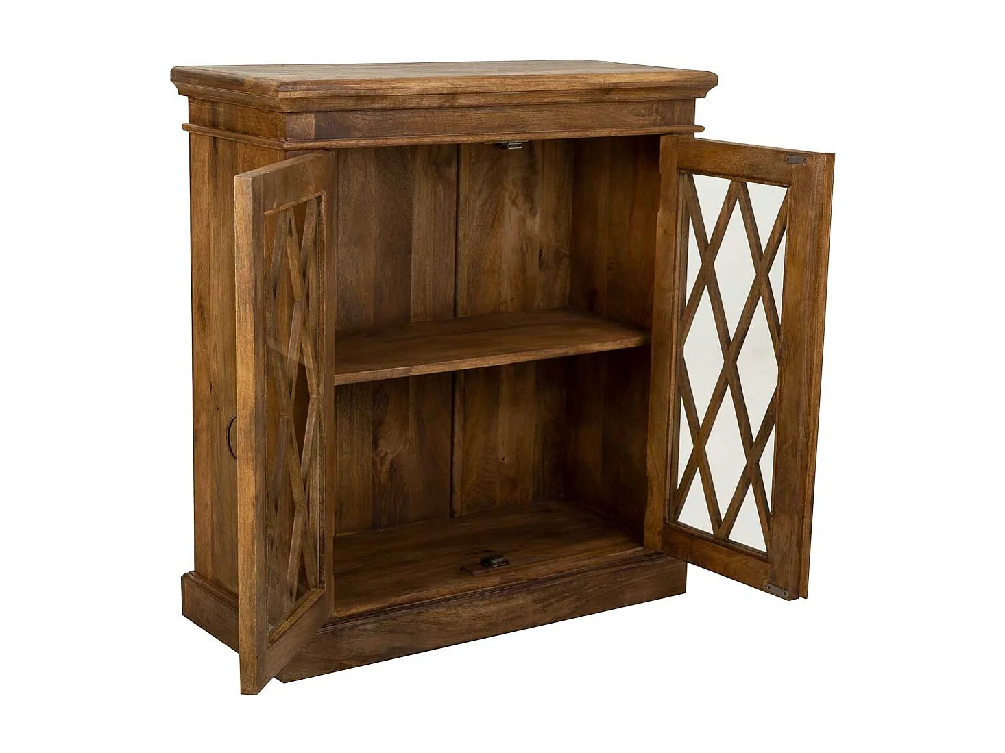 Mobile da ingresso in legno e vetro rifinito a mano con 2 ante marroni 90x40x100