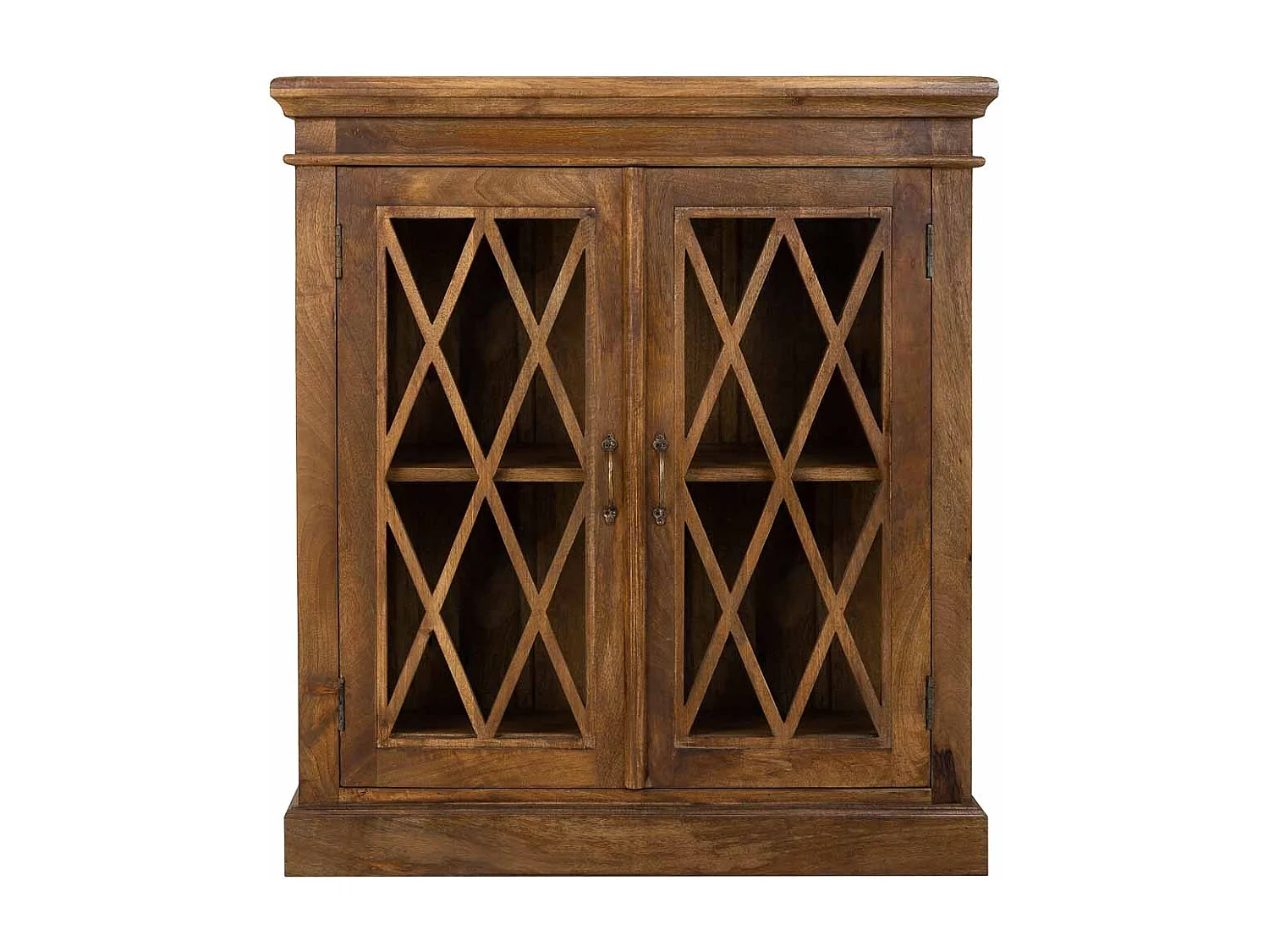 Mobile da ingresso in legno e vetro rifinito a mano con 2 ante marroni 90x40x100
