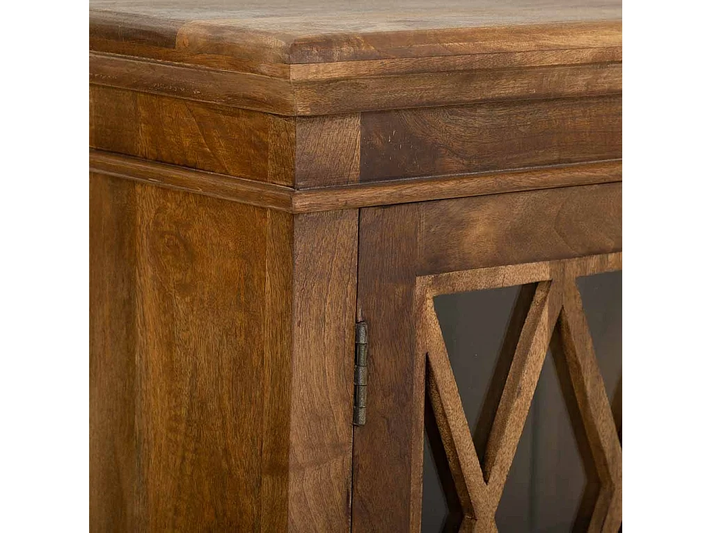 Mobile da ingresso in legno e vetro rifinito a mano con 2 ante marroni 90x40x100