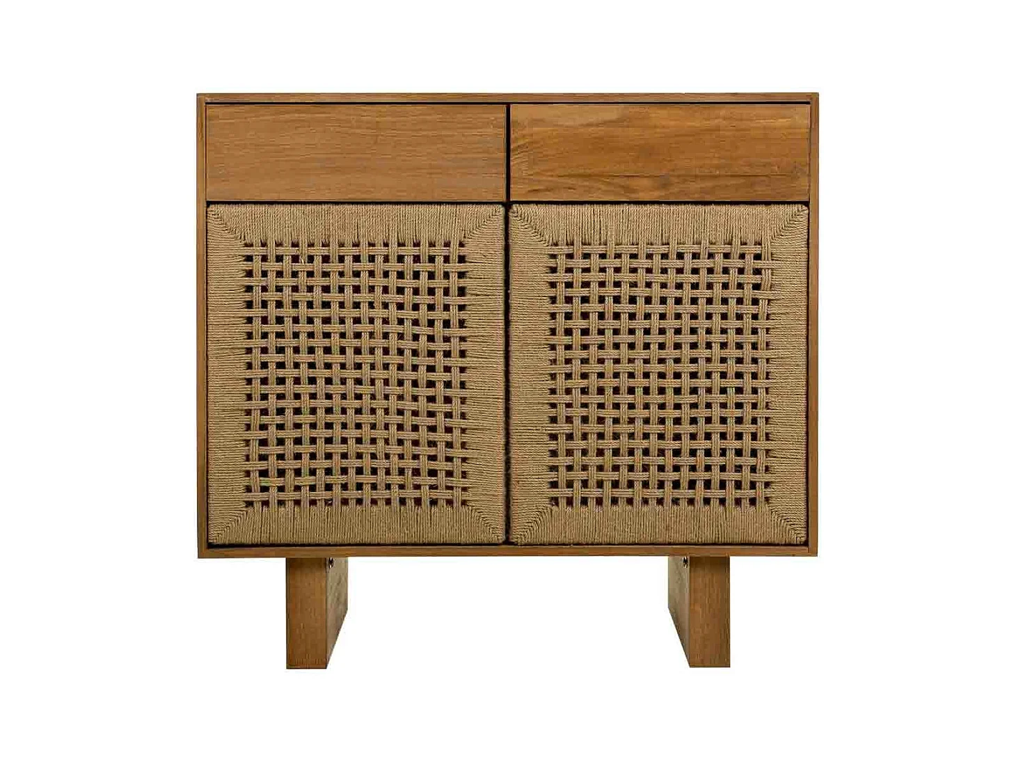 Mobile da ingresso in legno e corda intrecciata marrone 80x36x75h