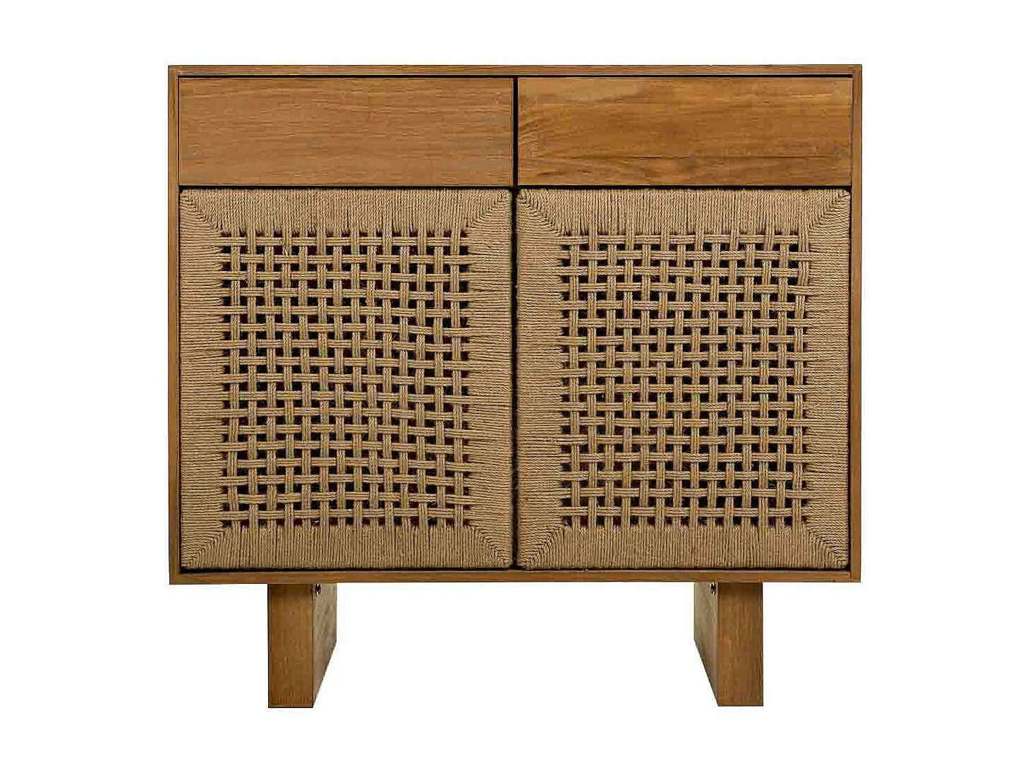 Mobile da ingresso in legno e corda intrecciata marrone 80x36x75h