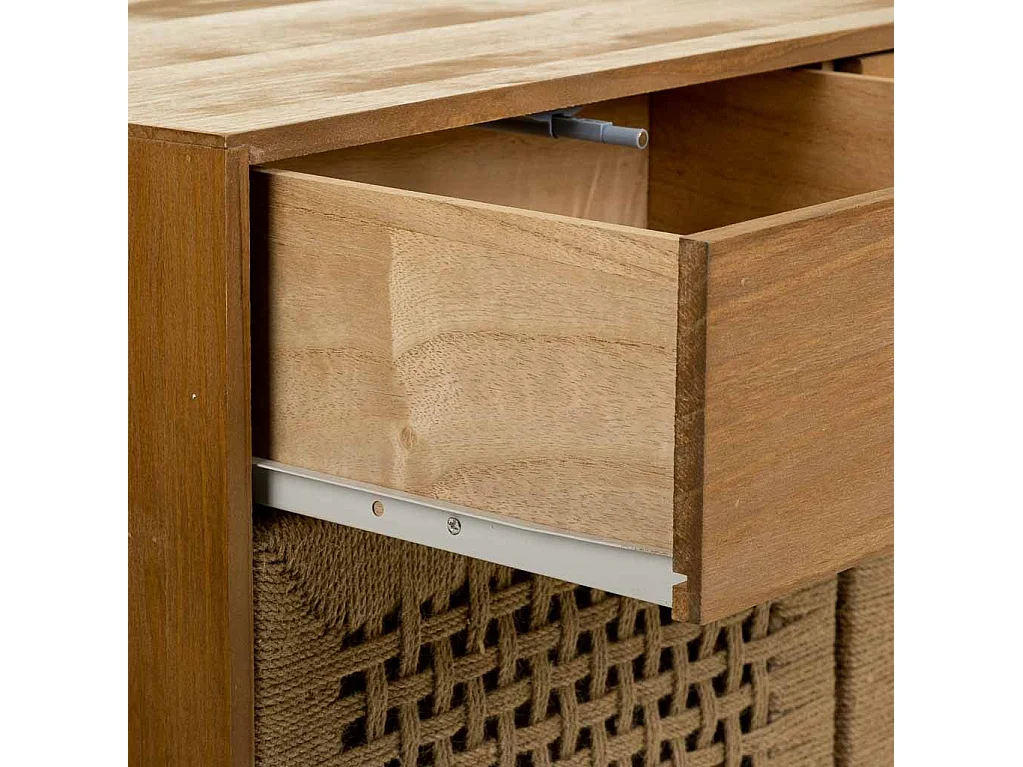 Mobile da ingresso in legno e corda intrecciata marrone 80x36x75h