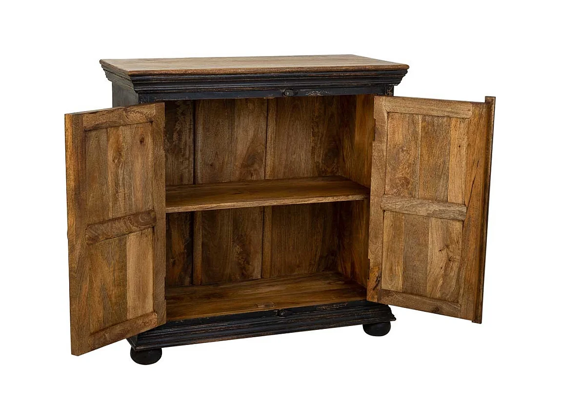 Mobile da ingresso fatto a mano in legno, vetro e metallo con 2 ante marroni 90x40x90