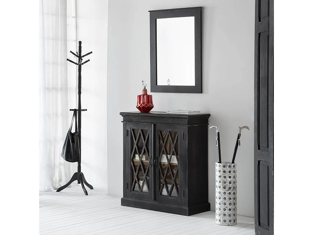 Meuble d'entrée en verre artisanale en bois et noir 90x40x100h