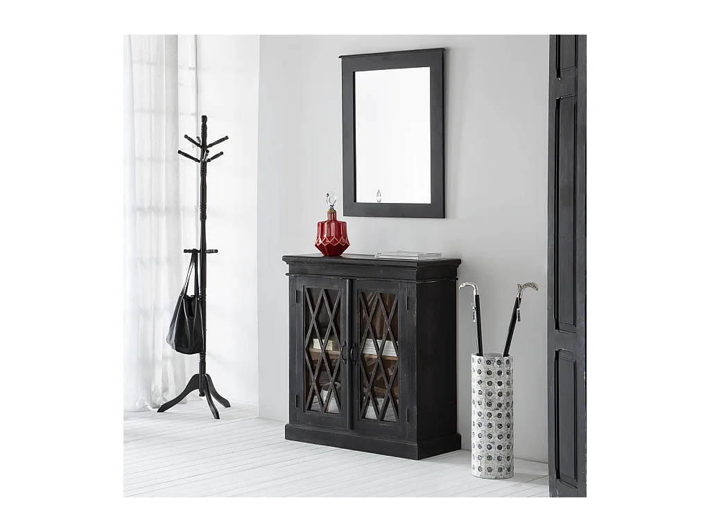 Meuble d'entrée en verre artisanale en bois et noir 90x40x100h