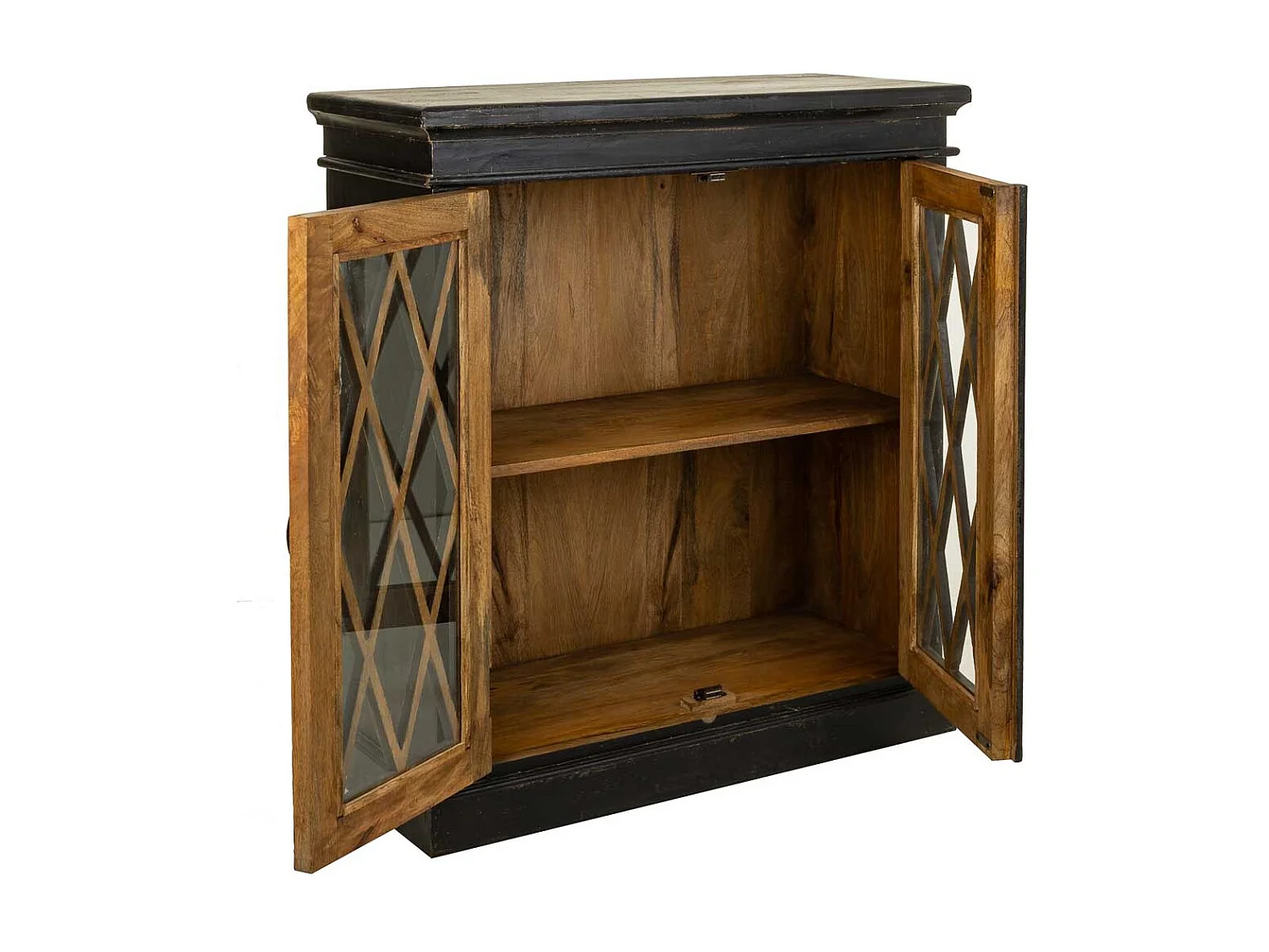 Sideboard aus Holz und handgefertigtem Glas, 90x40x100, schwarz