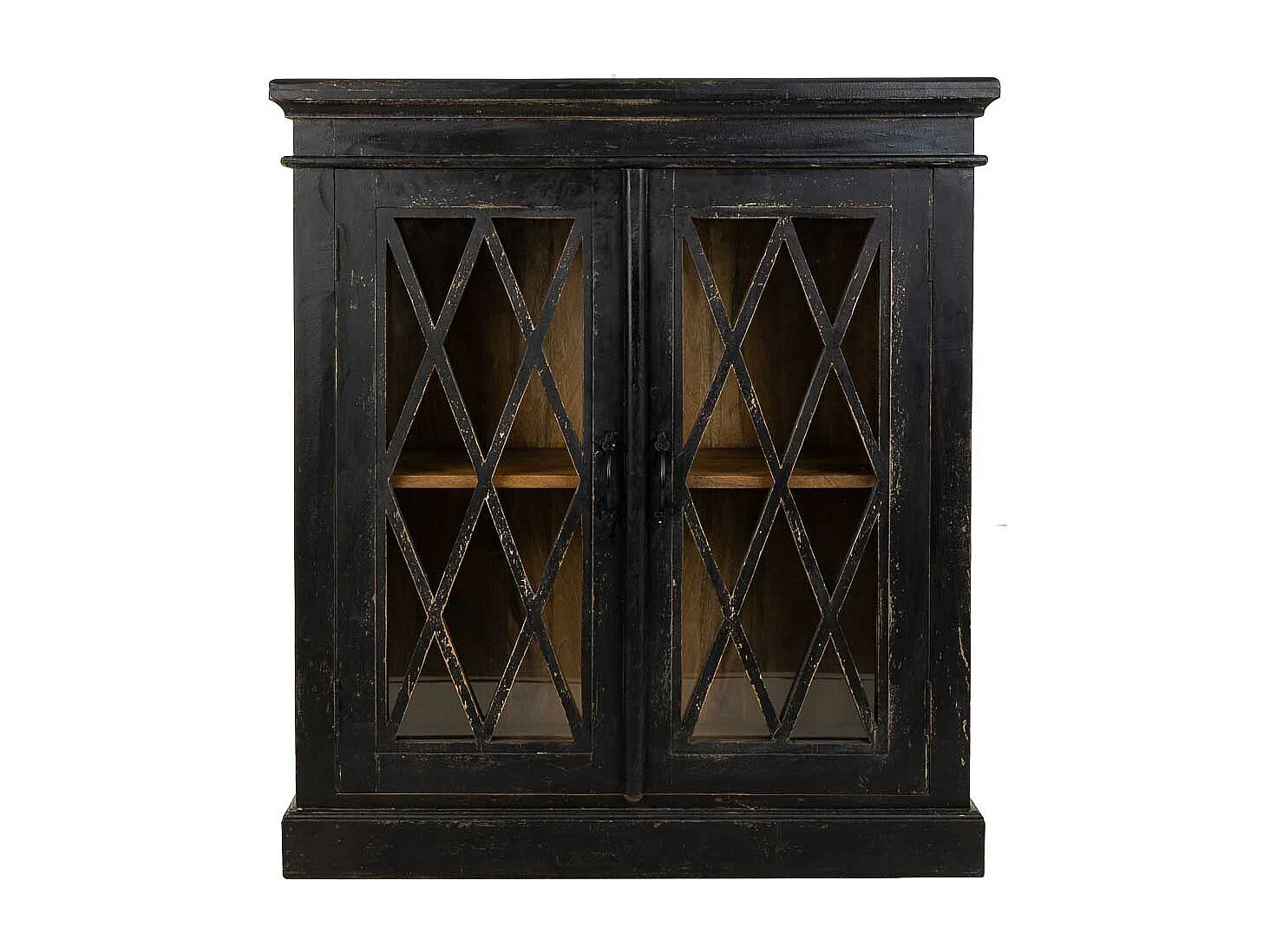 Sideboard aus Holz und handgefertigtem Glas, 90x40x100, schwarz