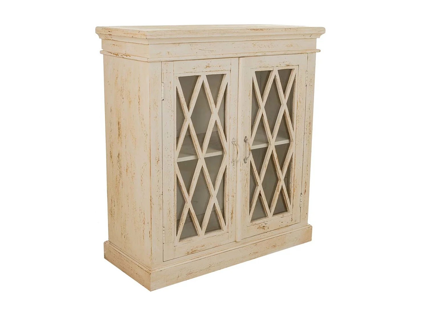 Console en bois et verre artisanal blanc 90x40x100h
