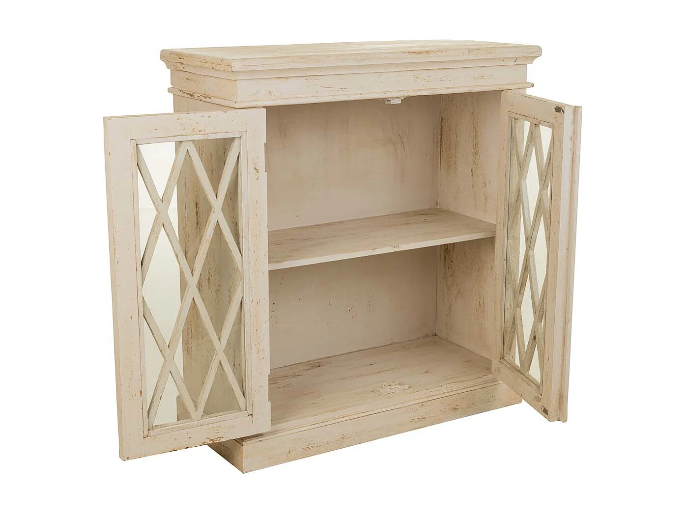 Console en bois et verre artisanal blanc 90x40x100h