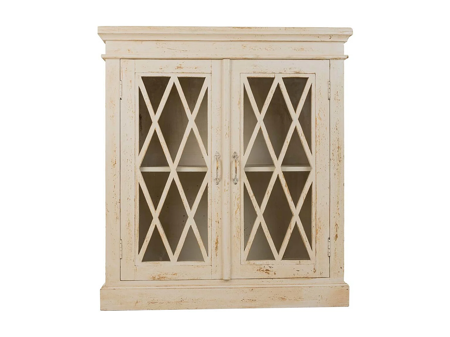 Console en bois et verre artisanal blanc 90x40x100h