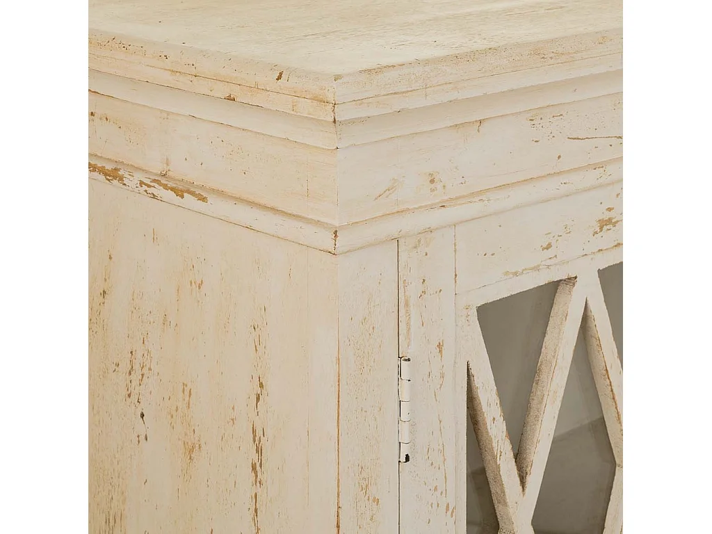 Mobile da ingresso in legno e vetro bianco lavorato a mano 90x40x100h