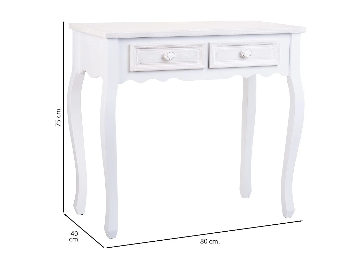 Konsolentisch mit 2 weißen Schubladen 80x40x75
