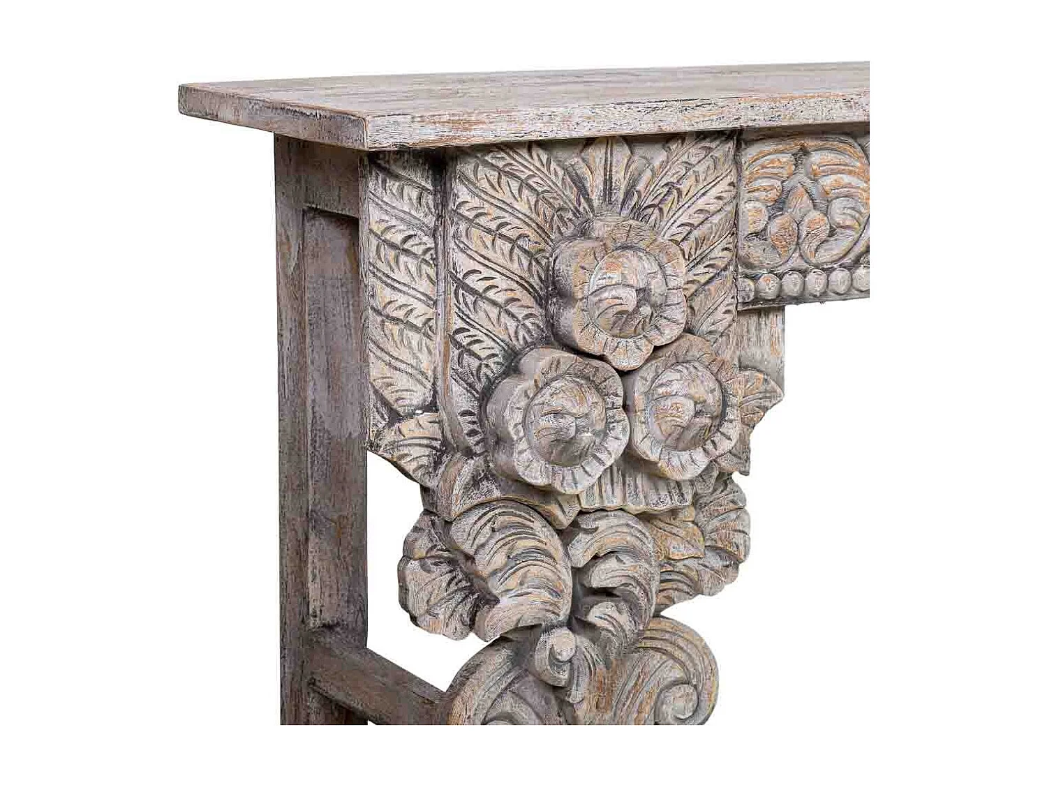 Halle aus geschnitztem Holz mit handgefertigter, gealterter brauner Oberfläche, 180 x 38 x 78 cm