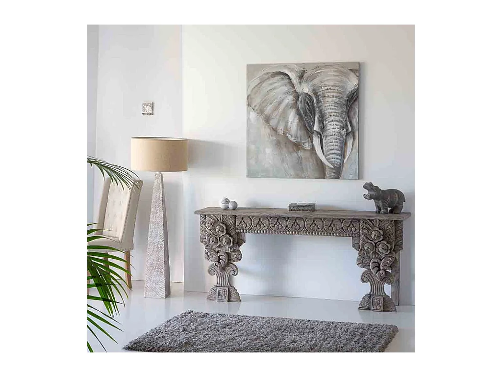 Hall en bois sculpté finition marron vieilli fait main 180x38x78