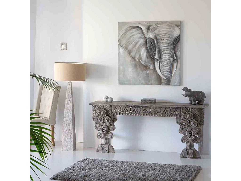 Hall en bois sculpté finition marron vieilli fait main 180x38x78