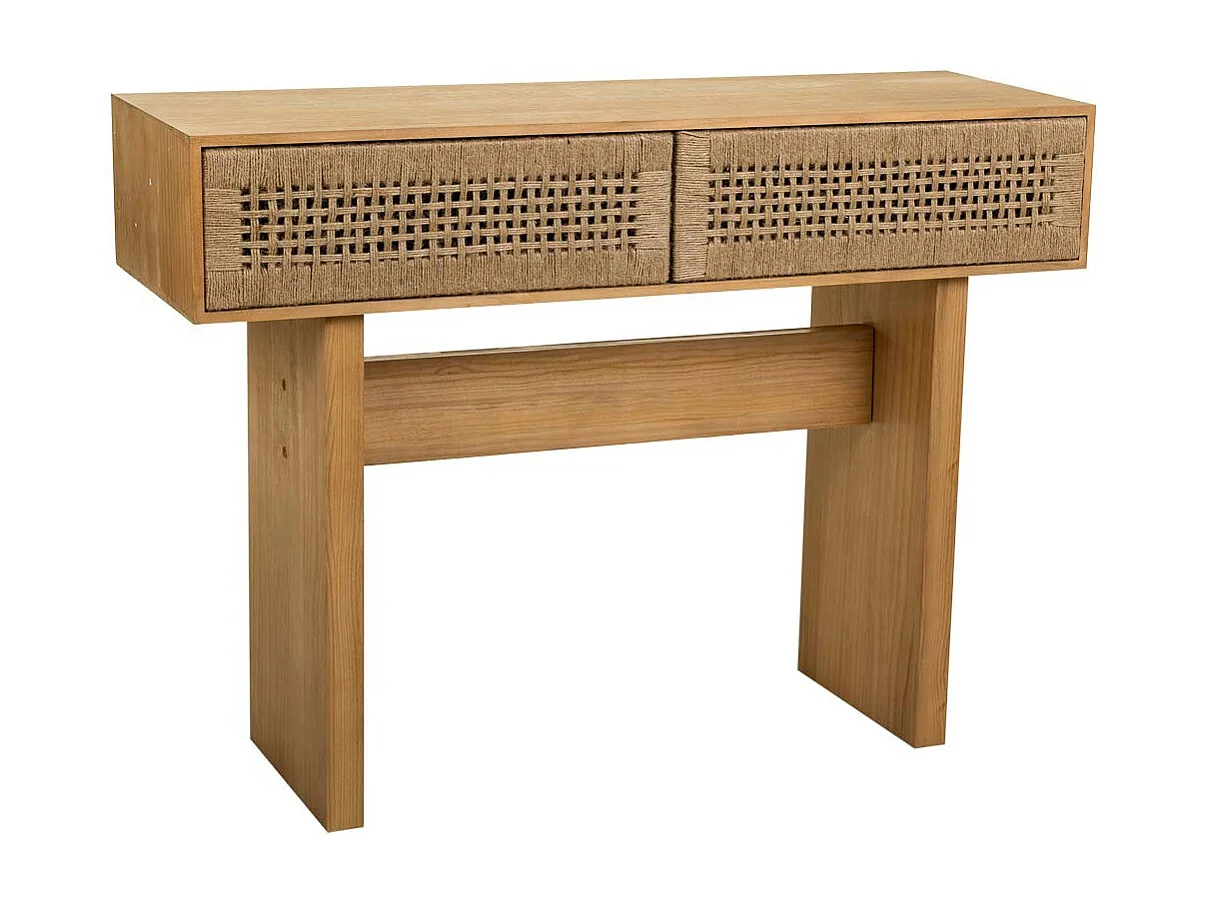 Mobile da ingresso in legno e corda intrecciata marrone 110x36x77h