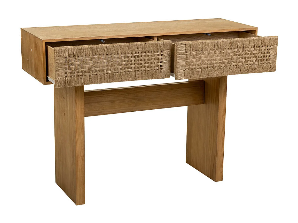 Mobile da ingresso in legno e corda intrecciata marrone 110x36x77h