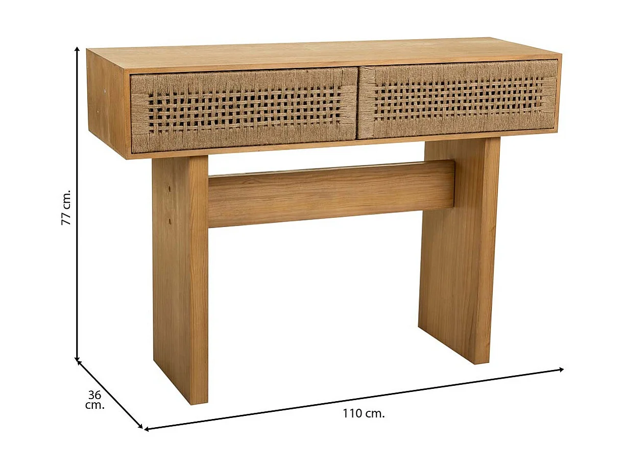 Mobile da ingresso in legno e corda intrecciata marrone 110x36x77h
