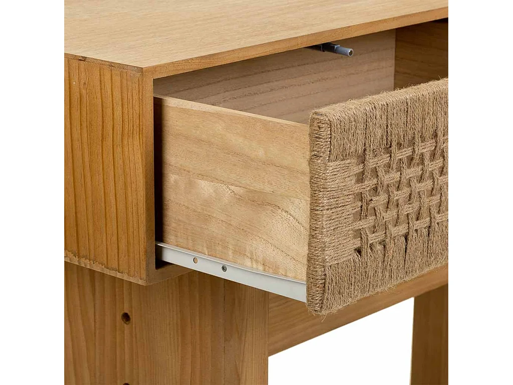 Mobile da ingresso in legno e corda intrecciata marrone 110x36x77h