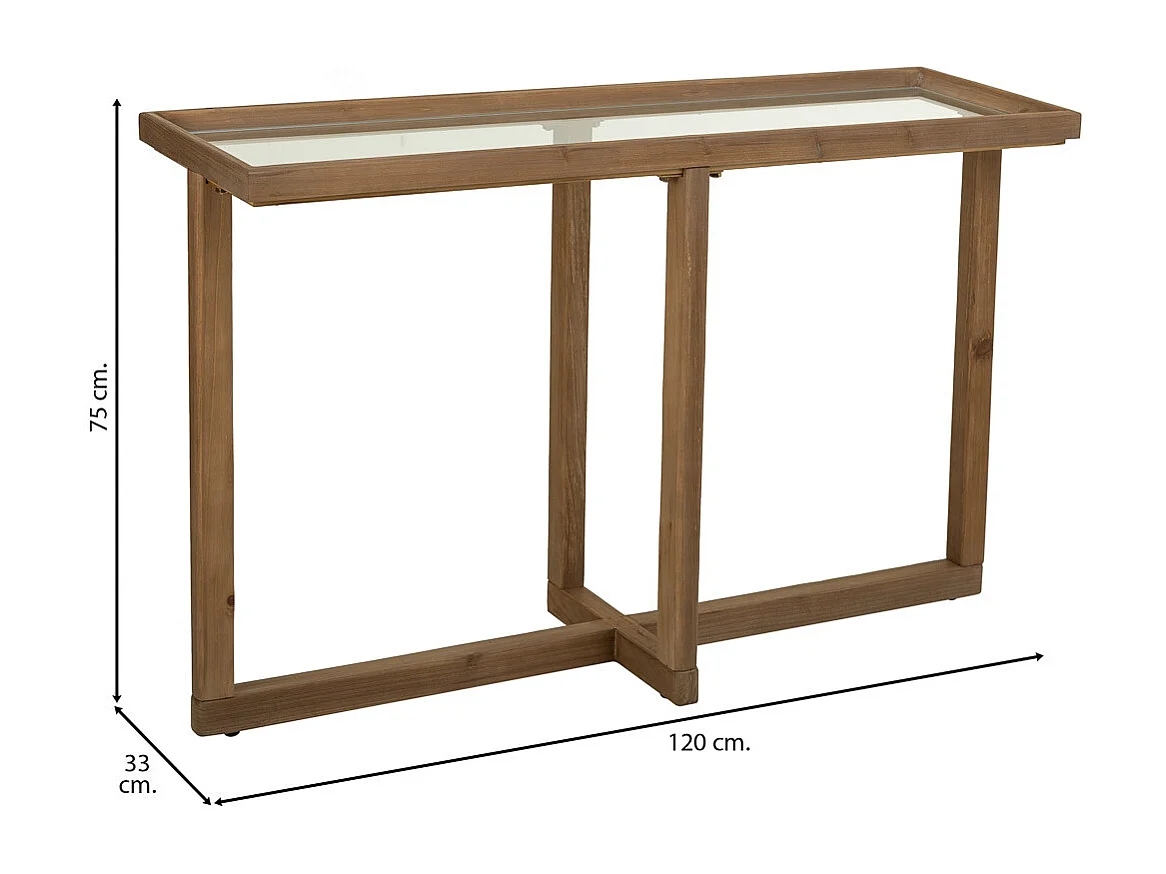 Flurtisch aus Holz und Glas braun 120x33x75