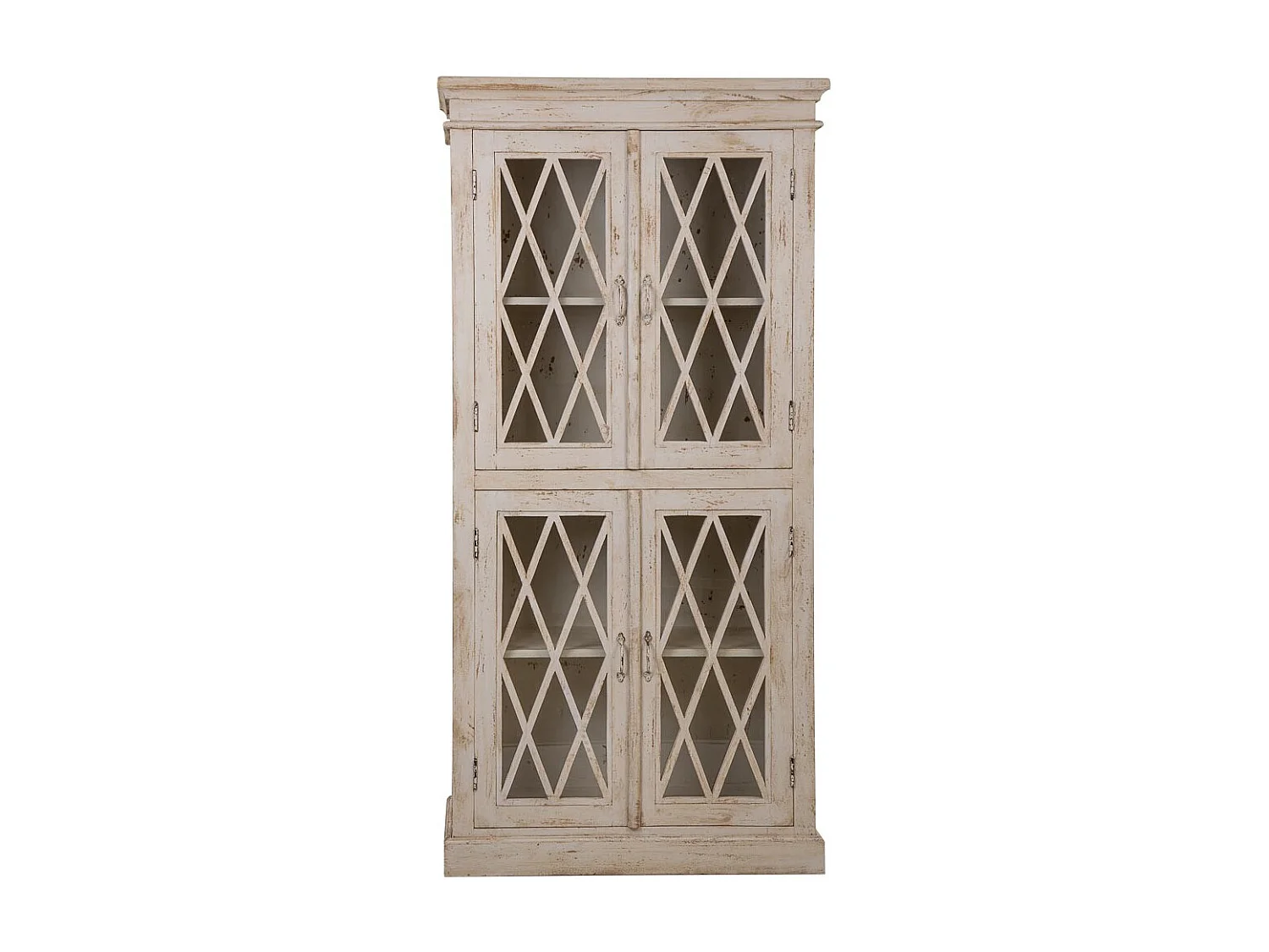 Vitrine beige faite main en bois et verre 90x40x183