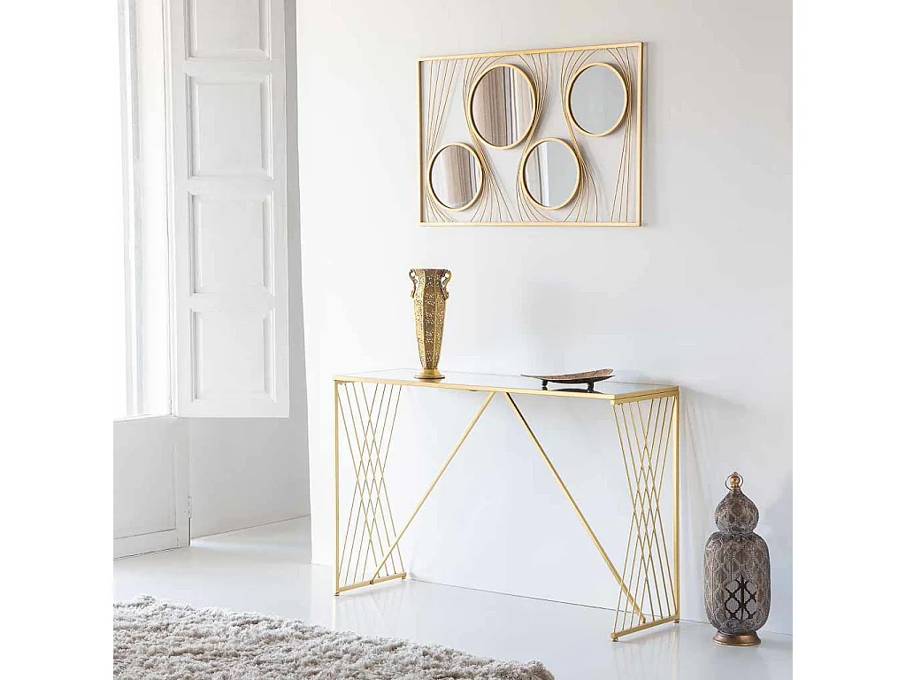 Espelho de parede retangular de metal dourado 61x96x2