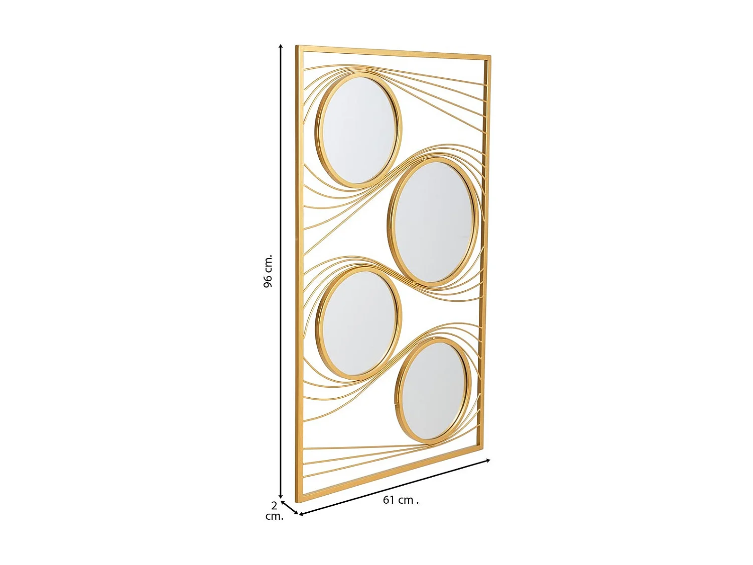 Espelho de parede retangular de metal dourado 61x96x2