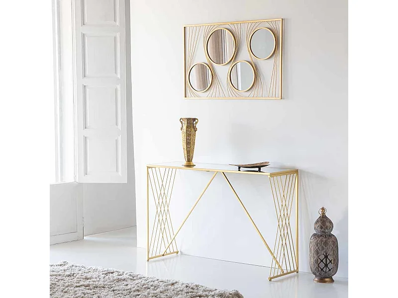 Specchio da parete rettangolare in metallo dorato 61x96x2