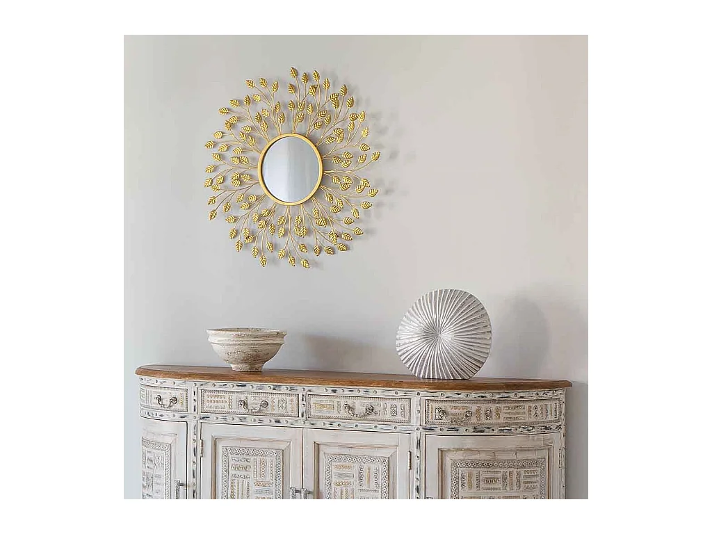 Miroir mural rond en métal doré 79x2