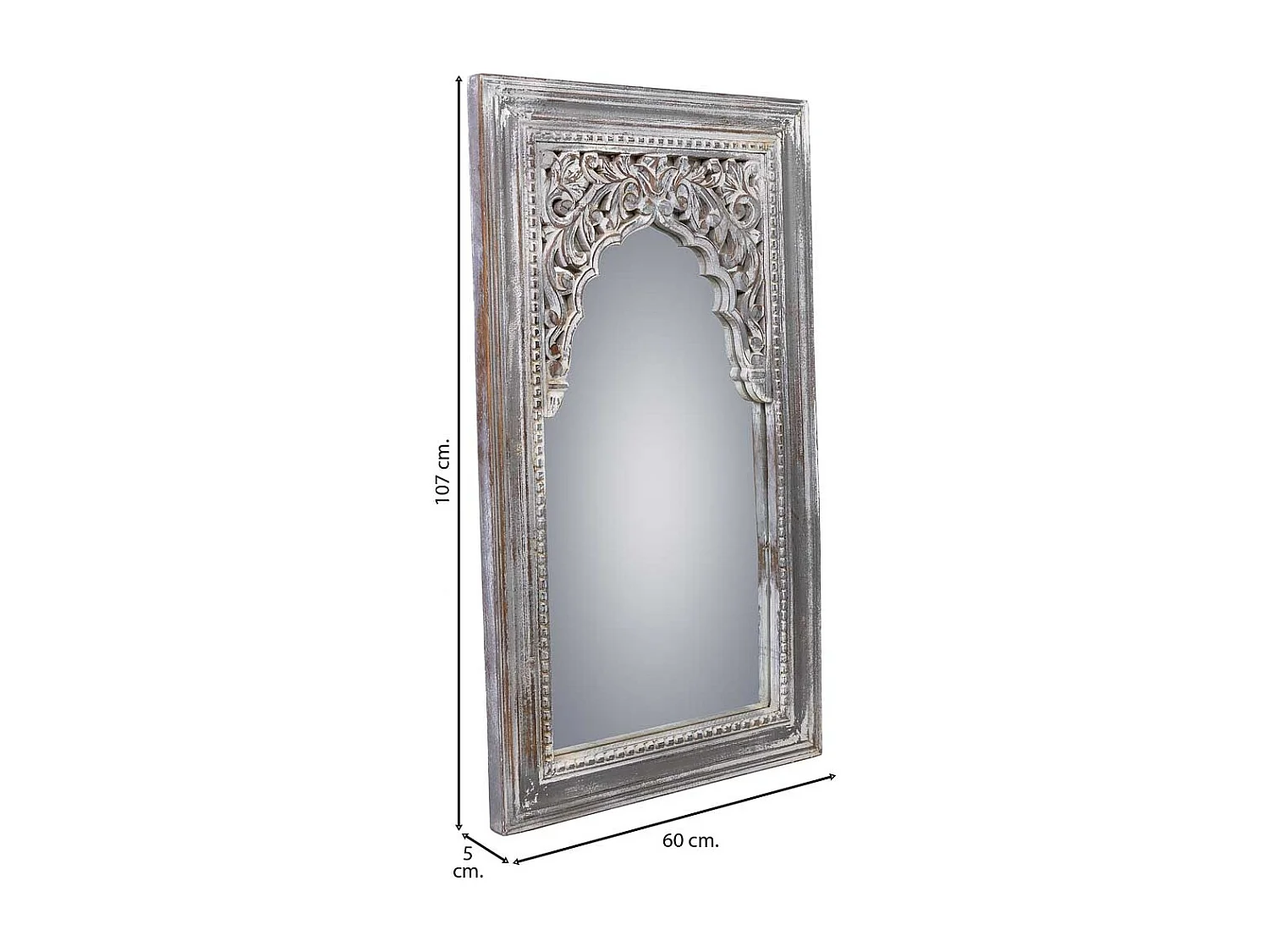 Specchio in legno invecchiato bianco 60x5x107