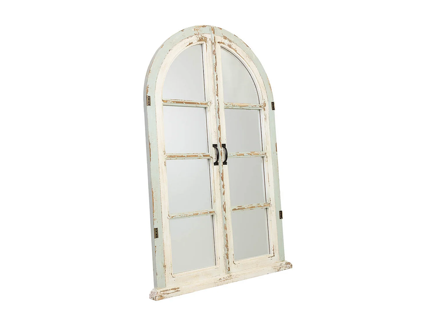 Espelho de madeira e metal com acabamento envelhecido