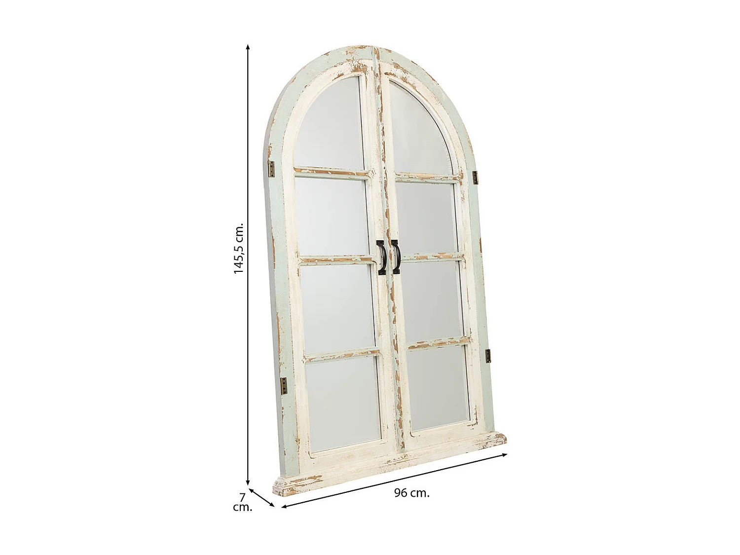 Espelho de madeira e metal com acabamento envelhecido